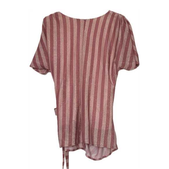 Anthropologie Eva Franco metallic tie waist shirt pink stripe size XL sp… - Picture 2 of 4